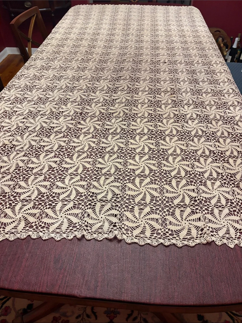 Vintage Tan/cream lace table cloth approx 88x62 inches